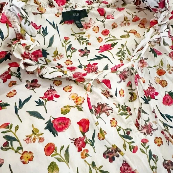 J.‎ Crew Ruffle Tie Neck Floral Cotton Popover XXS - Picture 5 of 14